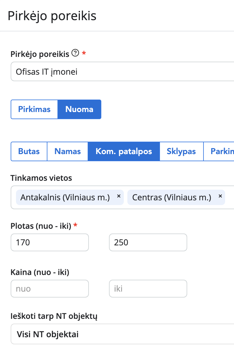 Išsami poreikio informacija